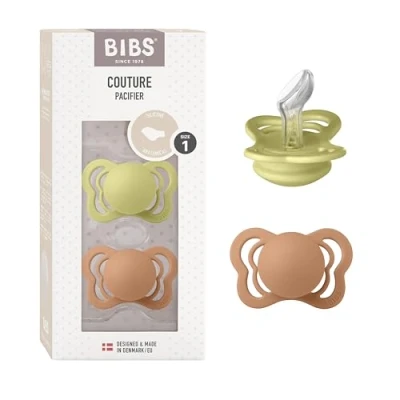 Abbildung von BIBS Couture Schnuller 2er Pack, BPA frei, Kiefergerechte Form. Silikon, Hergestellt in Dänemark. 0 6 Monate (2er Pack), Meadow/Earth