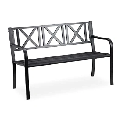Abbildung von Relaxdays Gartenbank, 2 Sitzer, Terrasse, Balkon, Stahl, stabile Garten Sitzbank, HxBxT: 80,5 x 127 63 cm, schwarz