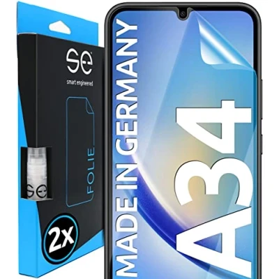 Abbildung von S.E für Samsung Galaxy A34 Schutzfolie 2x Folien im SET aus Deutschland, Folie TPU Technologie, kinderleichte Anwendung, blasenfrei, als Alternative Schutzglas