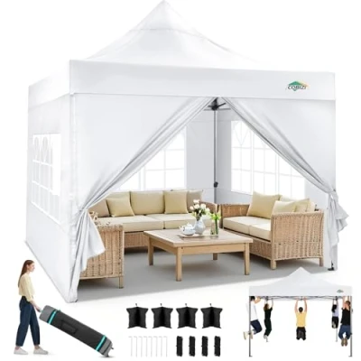 Abbildung von COBIZI Faltpavillon Pavillon 3x3 Wasserdicht Stabil Winterfest 2.0, Outdoor Faltbar Gartenpavillon UV Schutz 50+ 3 Höhenverstellbar, Partyzelt mit 4 Seitenteilen und Sandsack, Weiß