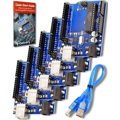 Abbildung von AZDelivery 5 x AZ ATmega328DIP Board Mikrocontroller ATmega16U2 8 bit Entwicklerboard mit Hauptplatine und USB Kabel inklusive E Book!