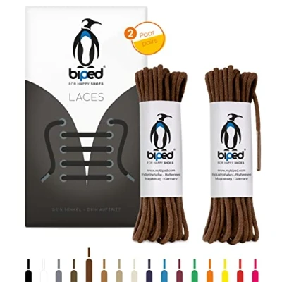 Abbildung von biped LACES 2 Paar runde Schnürsenkel aus Baumwolle ø mm dünn Premium Rundsenkel für Lederschuhe und Stiefel reißfest waschbar made in EU z2900(braun,75 cm)