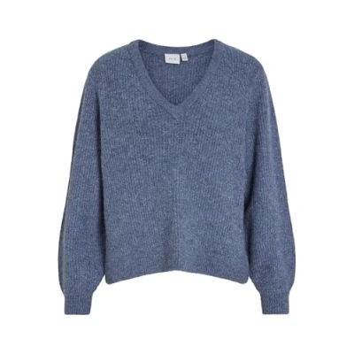 Abbildung von VILA Vausschnitt Strickpullover, Damen, Größe: XXL, Bijou blue
