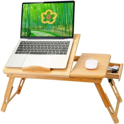 Abbildung von HUOLE Laptoptisch Notebooktisch Höhenverstellbar mit Schublade Belüftet Neigbar Faltbar Laptopständer Betttisch Bett Couch Sofa (66 * 30 35cm)