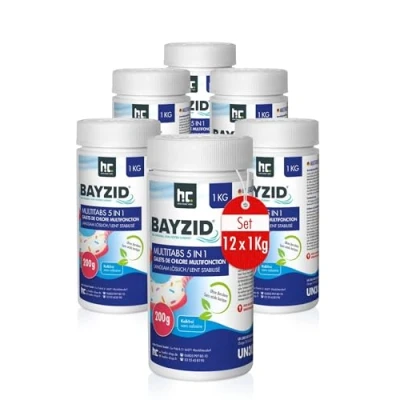 Abbildung von Höfer Chemie 12 x 1 kg Chlor Multitabs 5 in 200g Tabs Multi Chlortabletten mit Phasen Pflegewirkung für Pools hygienisches &amp; sauberes Wasser