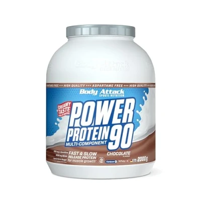 Abbildung von Body Attack POWER Protein 90 Chocolate 2kg Dose Mehrkomponenten Pulver, Made in Germany Mit BCAA, Vitaminen &amp; L Carnitin Shake extra cremiger Geschmack, gute Löslichkeit