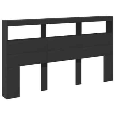 Abbildung von vidaXL LED Kopfteil mit Ablagen, Bettkopfteil offenen Fächern, Betthaupt für Schlafzimmer, Bettzubehör, Schwarz 180x17x102cm Holzwerkstoff