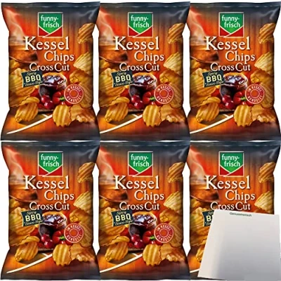 Abbildung von funny frisch Cross Cut Chips Kartoffelchips Spicy BBQ Sauce Style 6er Pack (6x120g Tüte) + usy Block