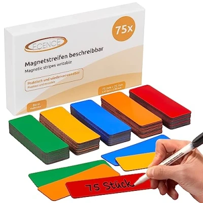 Abbildung von ECENCE Magnet 75 Magnetstreifen beschreibbar Etiketten Magnete (75 St)