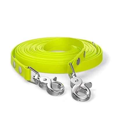 Abbildung von 10m Schleppleine, Hundeleine, 2 Karabiner &amp; D Ring, Neon Gelb, sehr stabil, schmutz und wasserabweisend