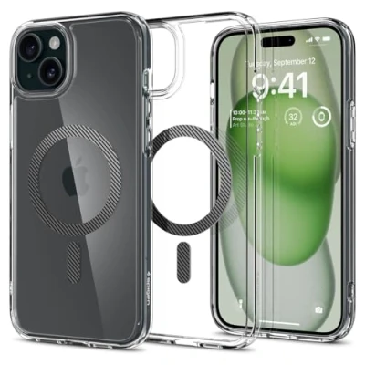 Abbildung von Apple iPhone 15 Plus Hülle MagSafe Kunststoff Spigen Hard Case/Backcover Handyhülle Schwarz Shockproof/Stoßfest