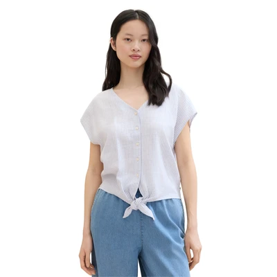 Abbildung von TOM Tailor Denim MIT Knotendetail Bluse, Damen, Größe: Small, Light blue white small stripe