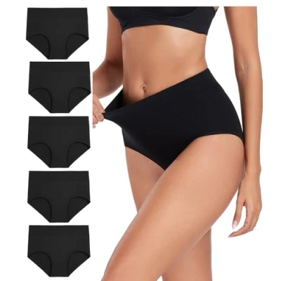 Abbildung von wirarpa Unterhosen Damen Baumwolle Unterwäsche Frauen Taillenslip Hohe Taille Slip Schwarz Dunkel 5er Pack Größe XS