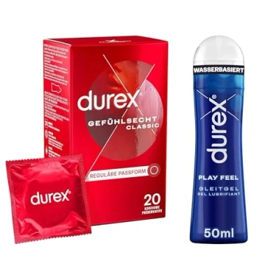 Abbildung von durex Kondome Gefühlsecht &amp; Play Feel Gleitgel Spar Set, 20 St., 50 ml