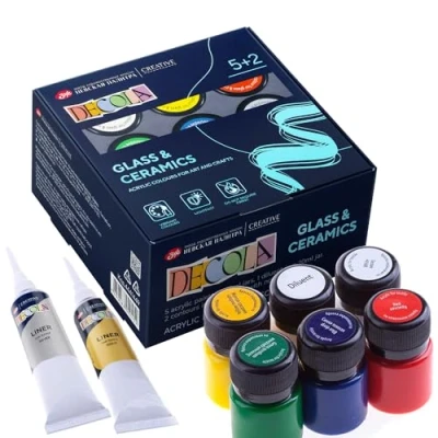 Abbildung von Decola Porzellanfarbe Set Glasmalfarben 5 x 20 ml Farben + 2 18 Konturenfarben Verdünner Hohe Abdeckung auf dunklen Oberflächen und hoch deckend von Nevskaya Palitra