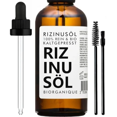 Abbildung von Rizinusöl BIO 100% rein, natürlich und kaltgepresst Pflege für Nägel, Wimpern, Haut, Bart 100 ml Vegan &amp; Cruelty Free Castor Oil Glasflasche + Pipette (Auf Deutsch)