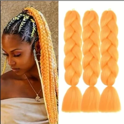 Abbildung von Braids Extensions,3pack Kanekalon Haar Jumbo Braid Extension 24&quot;, Ombre Braiding Hair Kunsthaar Zum Einflechten Für Crochet Twist Flechten A20 Orange