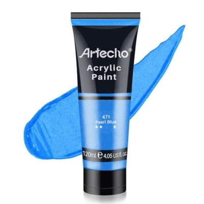 Abbildung von Artecho Acrylfarbe Perlblau 120 ml, Wasserfest und Lichtecht, Schnell Trocknend, für Leinwand, Holz, Stoff, Handwerk, Leder Stein.