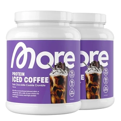 Abbildung von MORE Protein Iced Coffee, 2 x 500g, Dark Chocolate Cookie Crumble, Eiskaffee mit wertvollen Proteinen, wenig Zucker und Fett made in Germany
