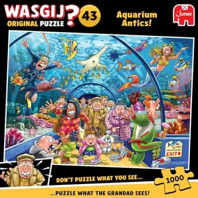 Abbildung von Wasgij Original 43 Es riecht nach Fisch Aquarium Antics Lustiges Puzzle für Erwachsene 100 % recycelter Karton 1000 Teile Jumbo
