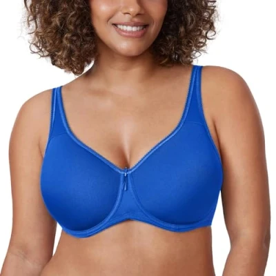 Abbildung von DELIMIRA Damen mit Bügel Nahtlose Vollschalen T Shirt BH Gepolstert Große Größen Funkelndes Blau 90F