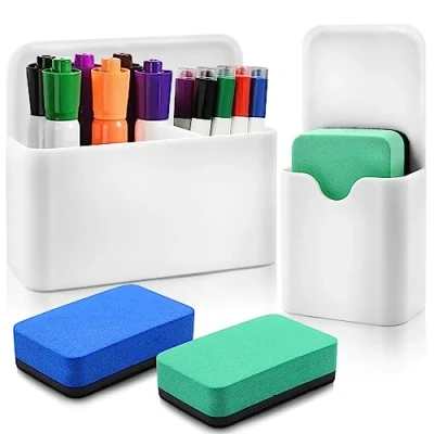Abbildung von 2 Stück Magnetischer Stifthalter, Markerhalterung, Stifte Organizer, Stiftebox, Whiteboard Zubehör,Stifthalter Magnetisch mit Schwamm für Kühlschrank Magnettafel Zuhause Büro Schule(Weiß)