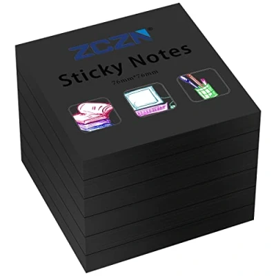 Abbildung von ZCZN Haftnotiz Sticky Notes Selbstklebende Haftnotizzettel Notizzettel Klebezettel 6 Blöcke, 80 Blatt, 76 x mm, schwarz