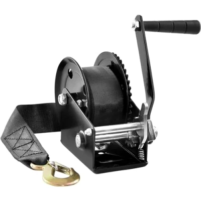 Abbildung von VEVOR Seilwinde 544,3kg Handseilwinde 208x138x149mm Bootswinde 2 Wege Ratsche/1 Gang Handwinde mit ca. 7m Polyesterband Gurtwinde ergonomischen Griff Handseilzug Winde für Fahrzeuge und Boote