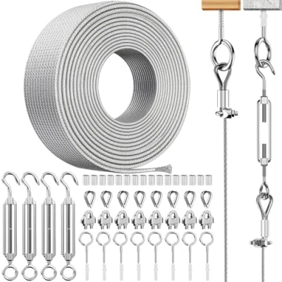 Abbildung von Drahtseil Rankhilfe Set Edelstahlseil 3mm, Pflanzendraht Stahlseil Mit Ösen 20m Pflanze Kletterhilfe Gurken für Terrassengeländer wäschespinne String Licht Aufhängen, Garten Draht