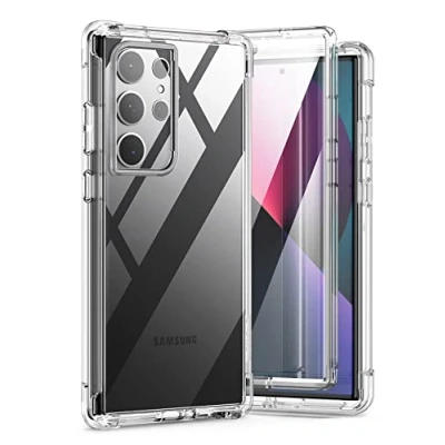 Abbildung von SURITCH Kompatibel mit Samsung S23 Ultra Hülle Schutzhülle 360 Stoßfest Transparent Front Und Rückenschutz Handyhülle TPU Bumper Eingebautem Displayschutz für Galaxy