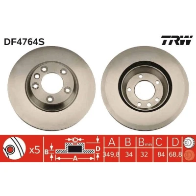 Abbildung von TRW DF4764S Bremsscheibe 350 34 5 130 Belüftet lackiert hochgekohlt mit Schraube PORSCHE: Panamera, Cayenne, VOLKSWAGEN: Touareg I, AUDI: Q7