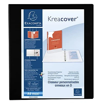 Abbildung von Exacompta 51843NE Präsentationsringbuch KreaCover aus blickdichtem Kunststoff für DIN A4, 4 D Ring Mechanik 40 mm, Rücken 64 schwarz ideal Schule und Büro Ringhefter Ringordner Ringbuchordner