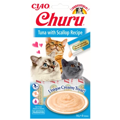Abbildung von Inaba Churu puree Katzensnack Thunfisch mit Jakobsmuschel