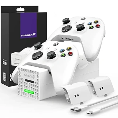 Abbildung von Fosmon Dual Controller Ladestation Kompatibel Mit Xbox Series X/S 2020 (Nicht Für One / 360) Controller, (Dual Slot) Docking Station Schnell Ladegerät und 2X Akku Batterien Weiß