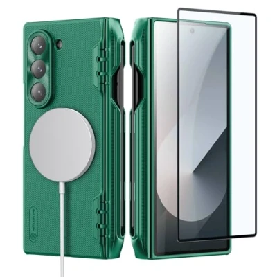 Abbildung von Nillkin Magnetische Handyhülle für Samsung Galaxy Z Fold 6 mit S Pen Halter,Scharnier Schutz,Built in Screen Protector, Slim Fit Schutzhülle 6, Grün