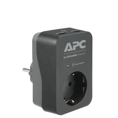 Abbildung von APC Surge Protector PME1WU2B GR Steckdosenadapter mit Überspannungsschutz (1 Stecker Schuko, 2 USB Ladeausgänge, schwarz)