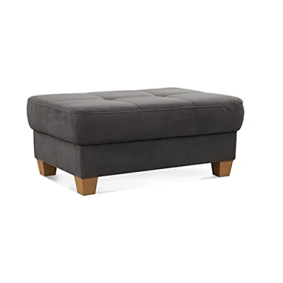 Abbildung von CAVADORE Hocker Puccino mit Holzfüßen im Landhausstil / Beistellhocker für Sofa 99 x 45 65 cm Mikrofaser Grau