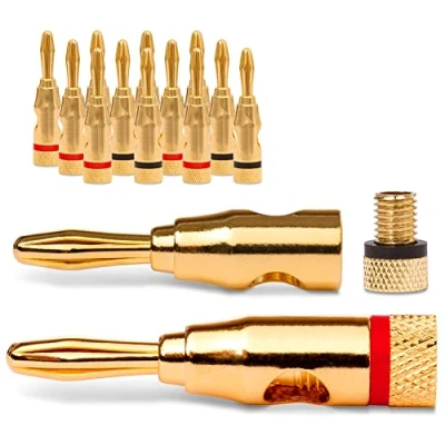 Abbildung von NAUC Bananenstecker Banana Stecker 24K vergoldet schraubbar 14 Stück (7 Paar) Steckverbinder für Lautsprecherkabel Kabel Boxen Verstärker AV Receiver Endstufen HiFi Stereoanlagen