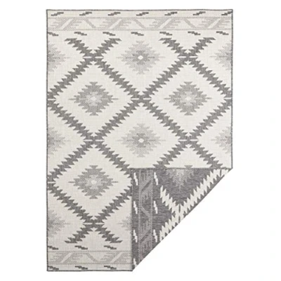 Abbildung von NORTHRUGS in und Outdoor Teppich Malibu 120x170cm Wendeteppich Wetterfest Modern Geometrisches Muster Läufer für Balkon Terrasse Garten Wintergarten Wohnzimmerteppich Wasserfest Grau Creme