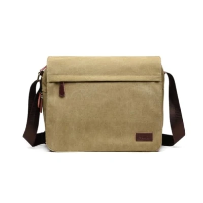Abbildung von KONO Messenger Bag Canvas Laptop Umhängetasche für 13 Zoll Wasserdichte Schultasche, Geschenke Männer Frauen(Khaki)