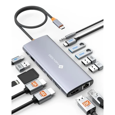 Abbildung von NOVOO 14 in 1 Docking Station Dual Monitor, Hub USB C auf HDMI, Displayport, Ethernet RJ45, 100 W PD, 3.0/2.0, SD/TF und Audio, Dockingstation für MacBook HP Dell