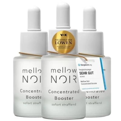 Abbildung von mellow NOIR Concentrated Booster 3x 15ml SOFORT STRAFFEND Hyaluron Gesichtsserum Augenserum Serum zur Augenpflege &amp; Gesichtspflege Vegan zertifizierte Naturkosmetik
