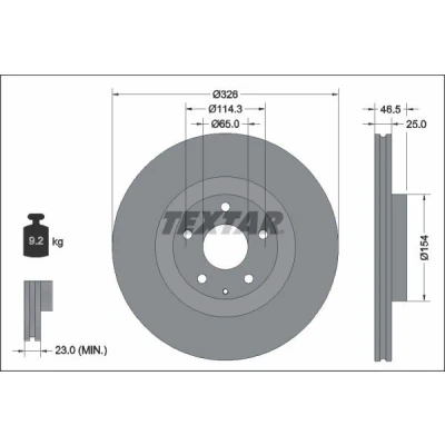 Abbildung von TEXTAR 92337603 Bremsscheibe 326 25 05/06 114,3 innenbelüftet beschichtet ohne Radlager, Radbefestigungsbolzen, Radnabe MAZDA: MX 30