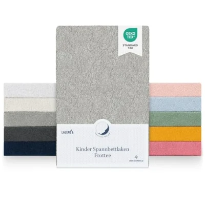 Abbildung von Laleni 2er Set Frottee Spannbettlaken 38x77cm Oeko TEX Zertifiziertes Stubenwagen Bezug Set, Faltenfreie Spannbetttücher für Kinderbett, Babybett und Moses Körbchen, Moonlight Grey Grau