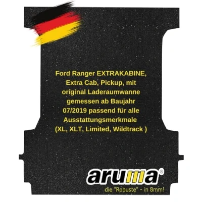 Abbildung von aruma® Antirutschmatte kompatibel für Ford Ranger Pickup EXTRAKABINE mit original Laderaumwanne gemessen ab Baujahr 07/2019 05/2023