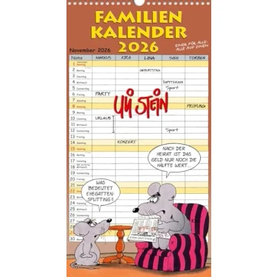 Abbildung von Uli Stein Familienkalender 2026: Familienplaner mit 5 Spalten: Kalender für die Familie: Urlaub, Geburtstage, Termine auf einen Blick! (Uli 2026)