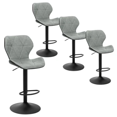 Abbildung von EUGAD 0664BY 4 4X Barhocker Bistrohocker Designer Hocker Tresenhocker Retro höhenverstellbar und 360 drenbar mit Rückenlehne aus Kunstleder Metall Grau