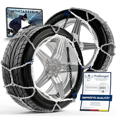 Abbildung von WERKTHOR 2x Schneeketten Zugelassene Für PKW Optimaler Grip &amp; Einfache Montage Schneekette aus Metall verschiedenen Reifengrößen (WT 40)