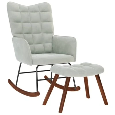 Abbildung von vidaXL Schaukelstuhl mit Hocker Hellgrauer Samt, Stuhl, Loungesessel, Loungesitz, Schaukelstuhl, Wohnzimmerstuhl, Relaxsessel, Wippe, Relaxsessel