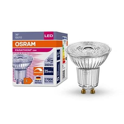 Abbildung von OSRAM Dimmbare LED Reflektorlampen mit GU10 Sockel energiesparend, 50W Ersatz, sehr langer Lebensdauer (25.000 H), Abstrahlwinkel 36, warm weiß PAR16 50 36 4.5 W/2700 K